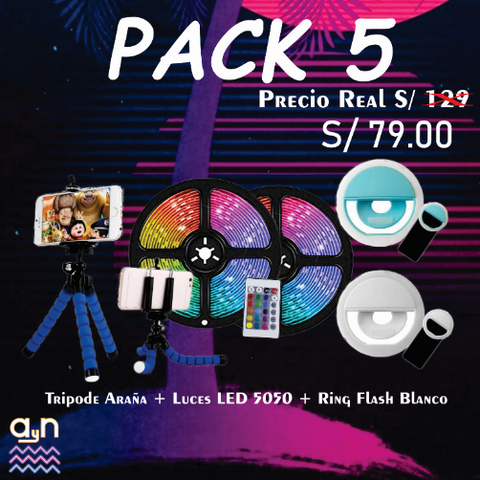 PACK 5 (Luces led 5050 + ring flash + Tripode Araña )